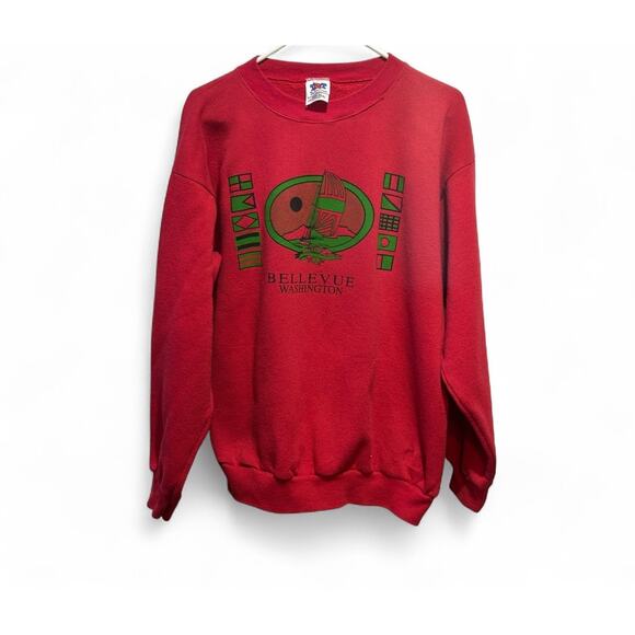 Vintage Bellevue WA Red Crewneck Long Sleeve Sailboat Graphic Size XL Warm - Picture 1 of 5